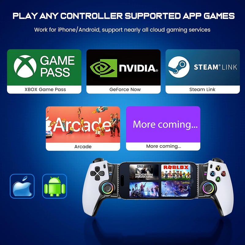 KICKDOT Wireless Phone Controller for iPhone/Android/Switch 1/2/OLED/iPad Mini With Hall Joystick, LED Mobile Gaming Controller for iOS Support Xbox, Steam Link, GeForce Now, Arcade,Roblox,PlayStation 3 Skins - Image 3